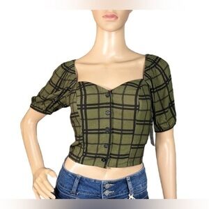NEW HURLEY Checkered Crop Top Green and Black Medium NWT